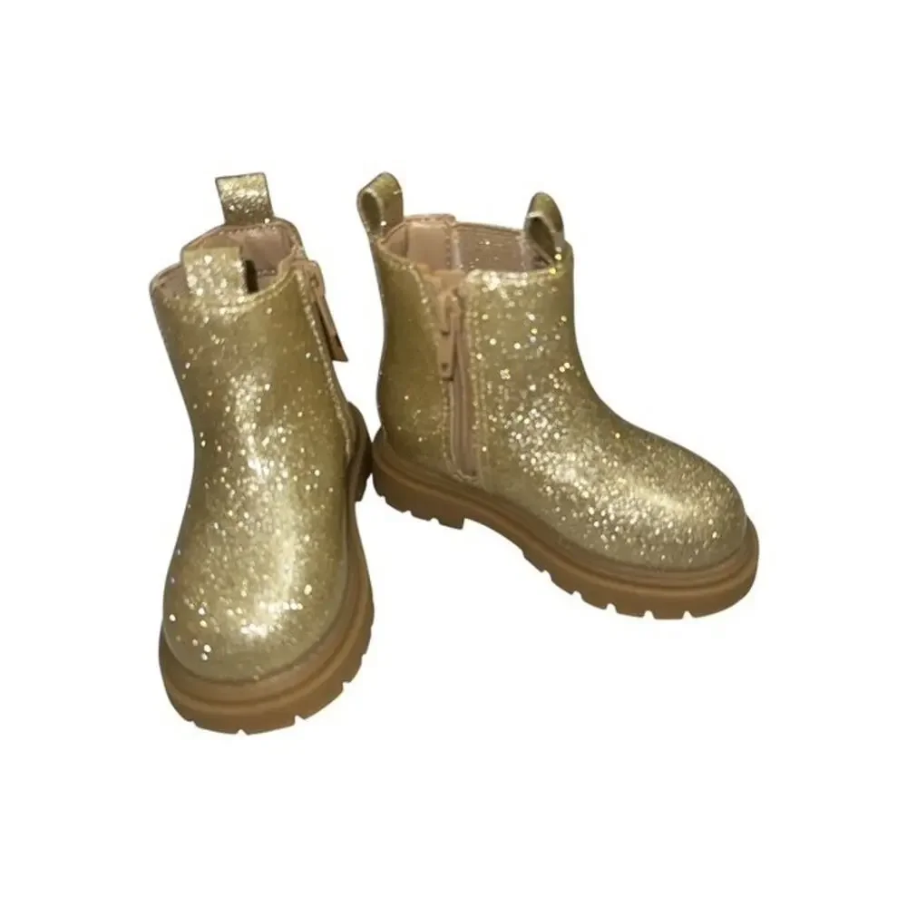 Thereabouts Toddler Girl size 6 Medium Boots Gold Underglass Lil Elisa Flat Heel